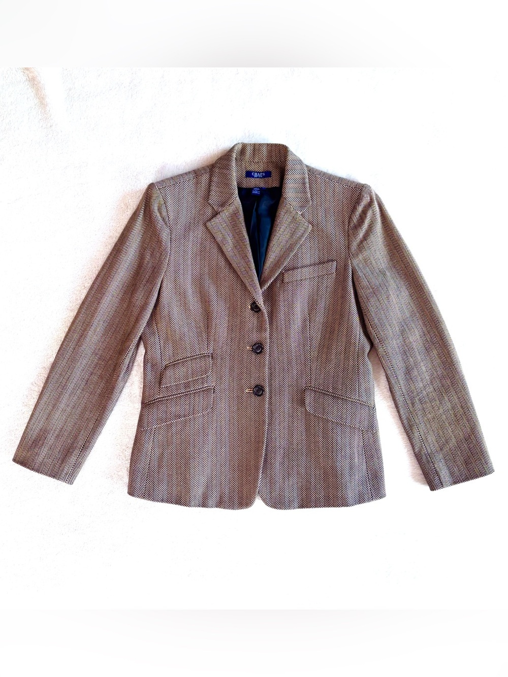 Vintage Chaps Ralph Lauren Herringbone Blazer, 100% Cotton, Brown/Black, Size 12